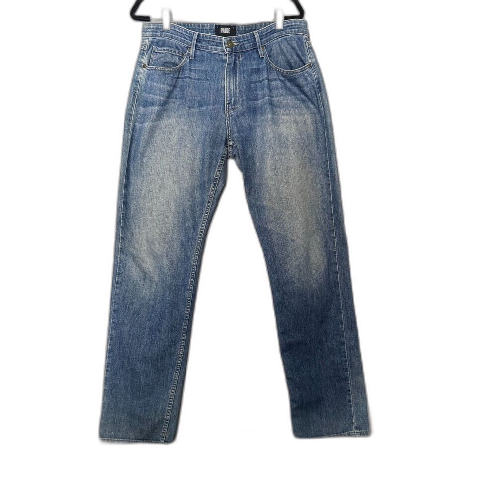 PAIGE Lennox Jeans Mens 34x30 Medium Wash Slim Straight Stretch Denim USA